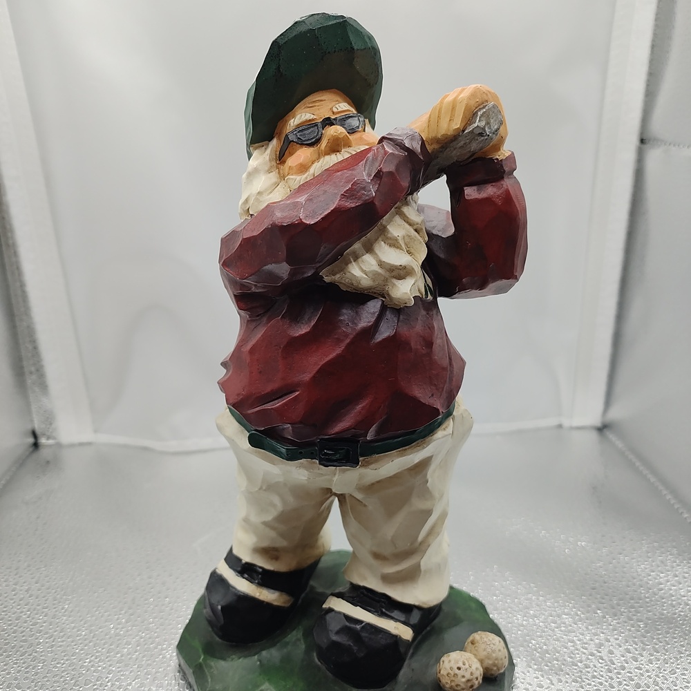 Sunglass Wearing Golfing Santa Claus Figurine Carved Resin Christmas Home Decor